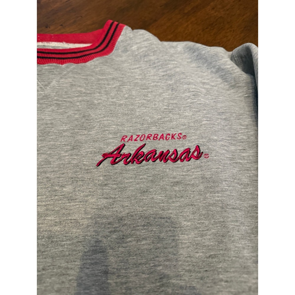 Vintage Logo 7 Arkansas Razorbacks Sweatshirt Mens Medium Gray 90s Crewneck NCAA - Picture 4 of 6